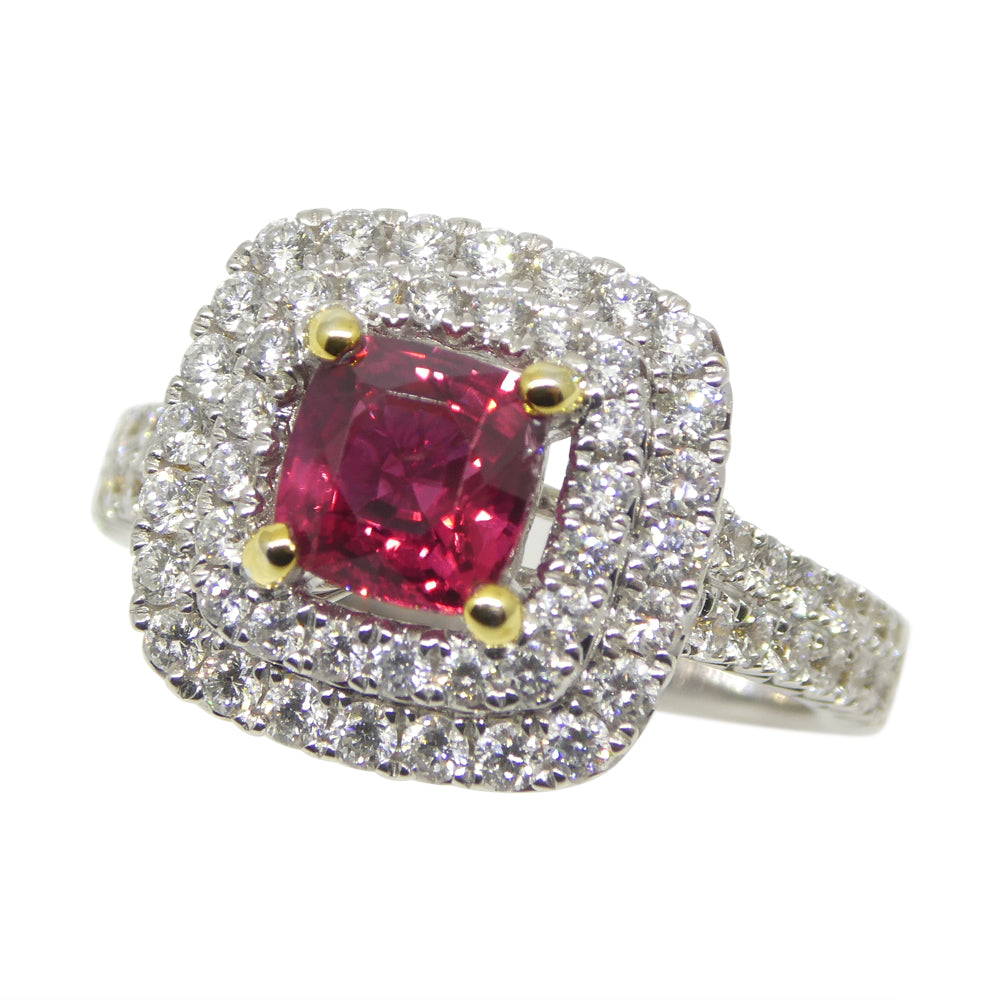 1.18ct Cushion Ruby, Diamond Engagement/Statement Ring in 18K White and Yellow Gold - Skyjems Wholesale Gemstones