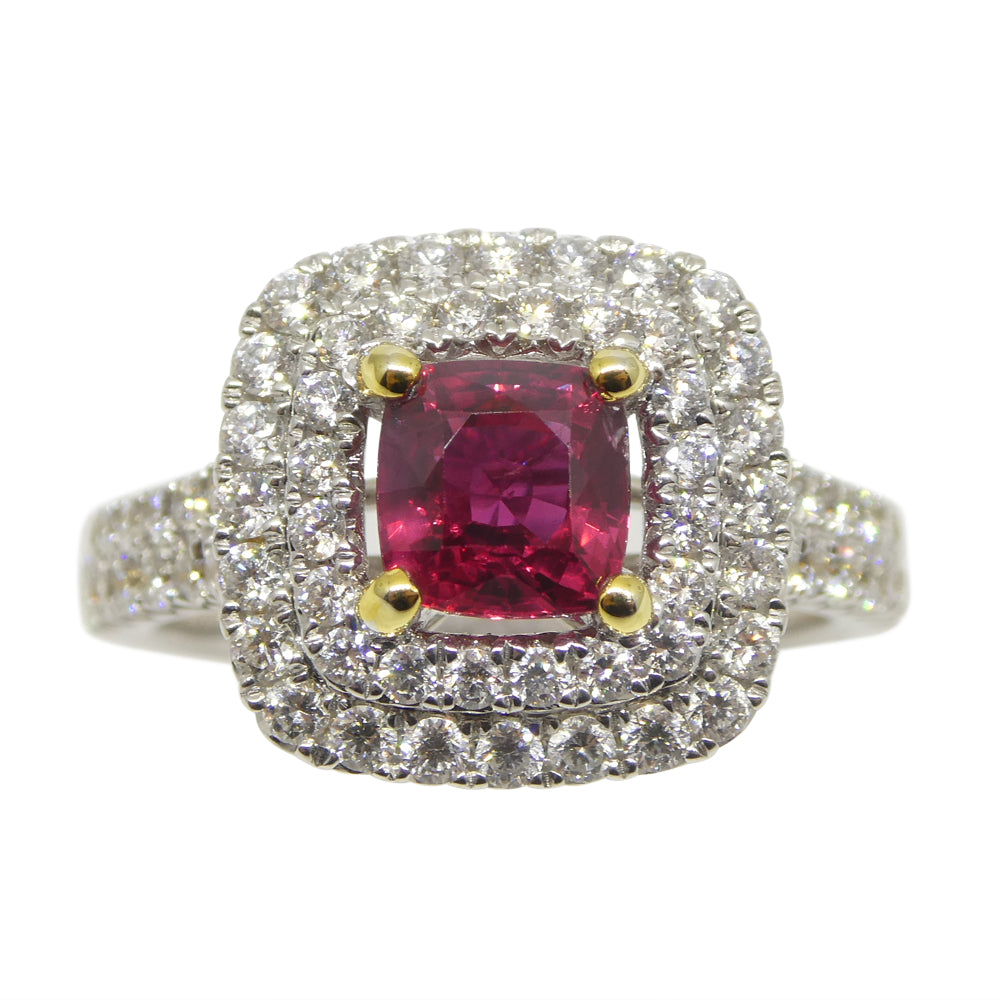 1.18ct Cushion Ruby, Diamond Engagement/Statement Ring in 18K White and Yellow Gold - Skyjems Wholesale Gemstones