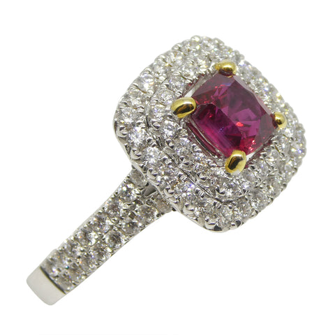 1.18ct Cushion Ruby, Diamond Engagement/Statement Ring in 18K White and Yellow Gold