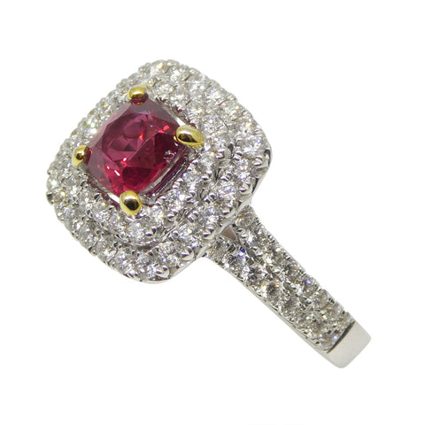 1.18ct Cushion Ruby, Diamond Engagement/Statement Ring in 18K White and Yellow Gold