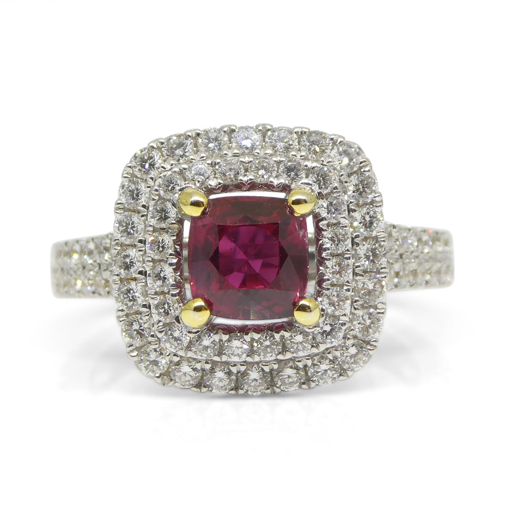 1.18ct Cushion Ruby, Diamond Engagement/Statement Ring in 18K White and Yellow Gold - Skyjems Wholesale Gemstones