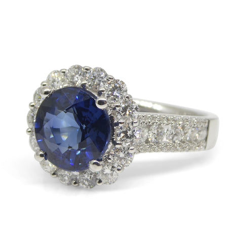 3.18ct Blue Sapphire, Diamond Engagement/Statement Ring in 18K White Gold
