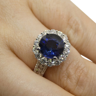 3.18ct Blue Sapphire, Diamond Engagement/Statement Ring in 18K White Gold - Skyjems Wholesale Gemstones