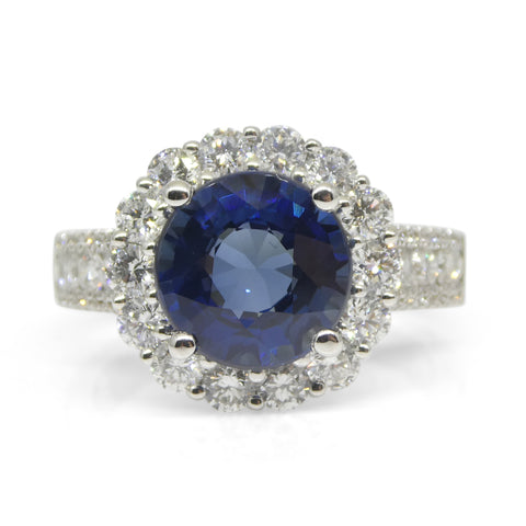 3.18ct Blue Sapphire, Diamond Engagement/Statement Ring in 18K White Gold