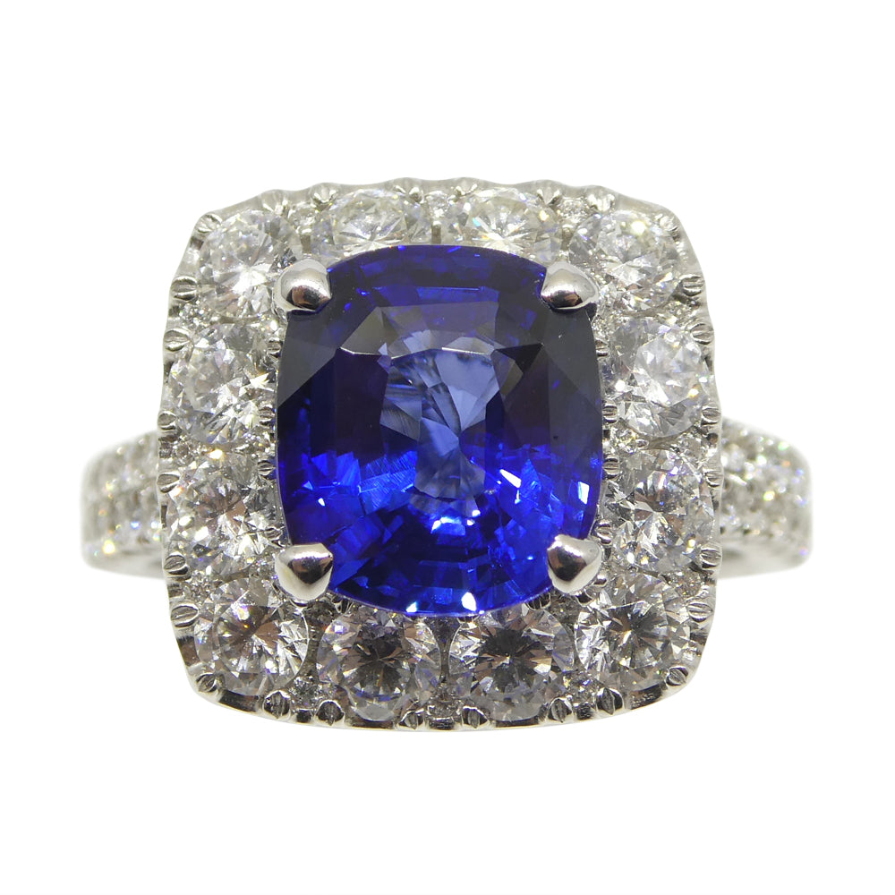 3.56ct Blue Sapphire, Diamond Engagement/Statement Ring in 18K White Gold - Skyjems Wholesale Gemstones