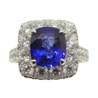 3.56ct Blue Sapphire, Diamond Engagement/Statement Ring in 18K White Gold - Skyjems Wholesale Gemstones