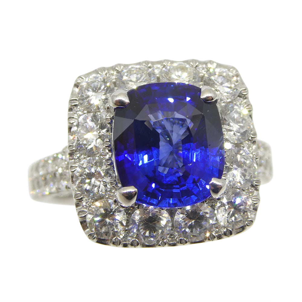 3.56ct Blue Sapphire, Diamond Engagement/Statement Ring in 18K White Gold - Skyjems Wholesale Gemstones