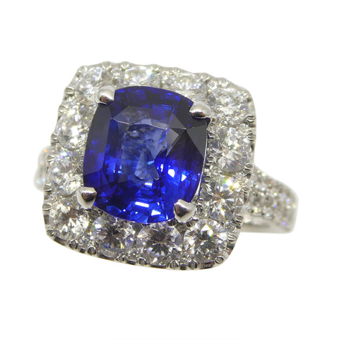 3.56ct Blue Sapphire, Diamond Engagement/Statement Ring in 18K White Gold
