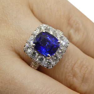 3.56ct Blue Sapphire, Diamond Engagement/Statement Ring in 18K White Gold - Skyjems Wholesale Gemstones