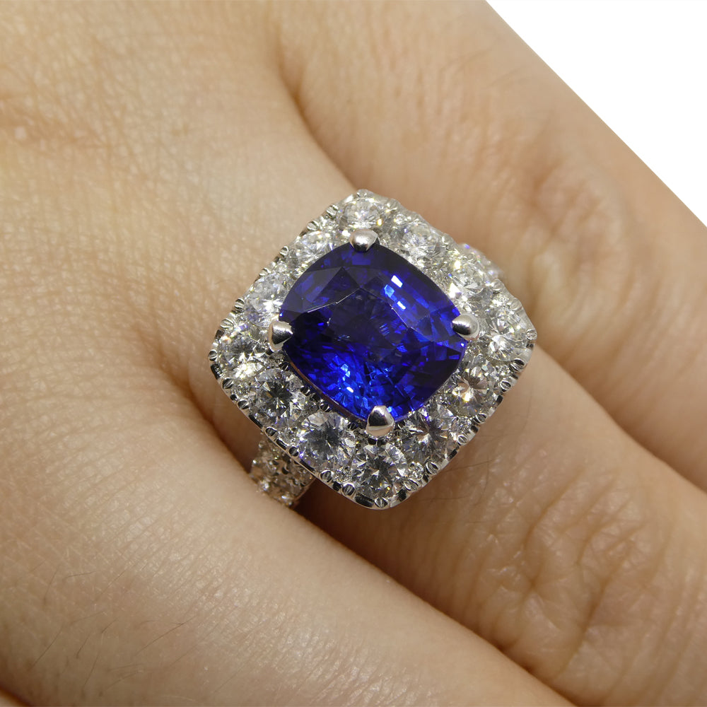 3.56ct Blue Sapphire, Diamond Engagement/Statement Ring in 18K White Gold - Skyjems Wholesale Gemstones