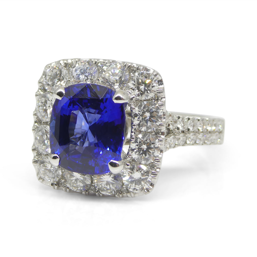 3.56ct Blue Sapphire, Diamond Engagement/Statement Ring in 18K White Gold - Skyjems Wholesale Gemstones