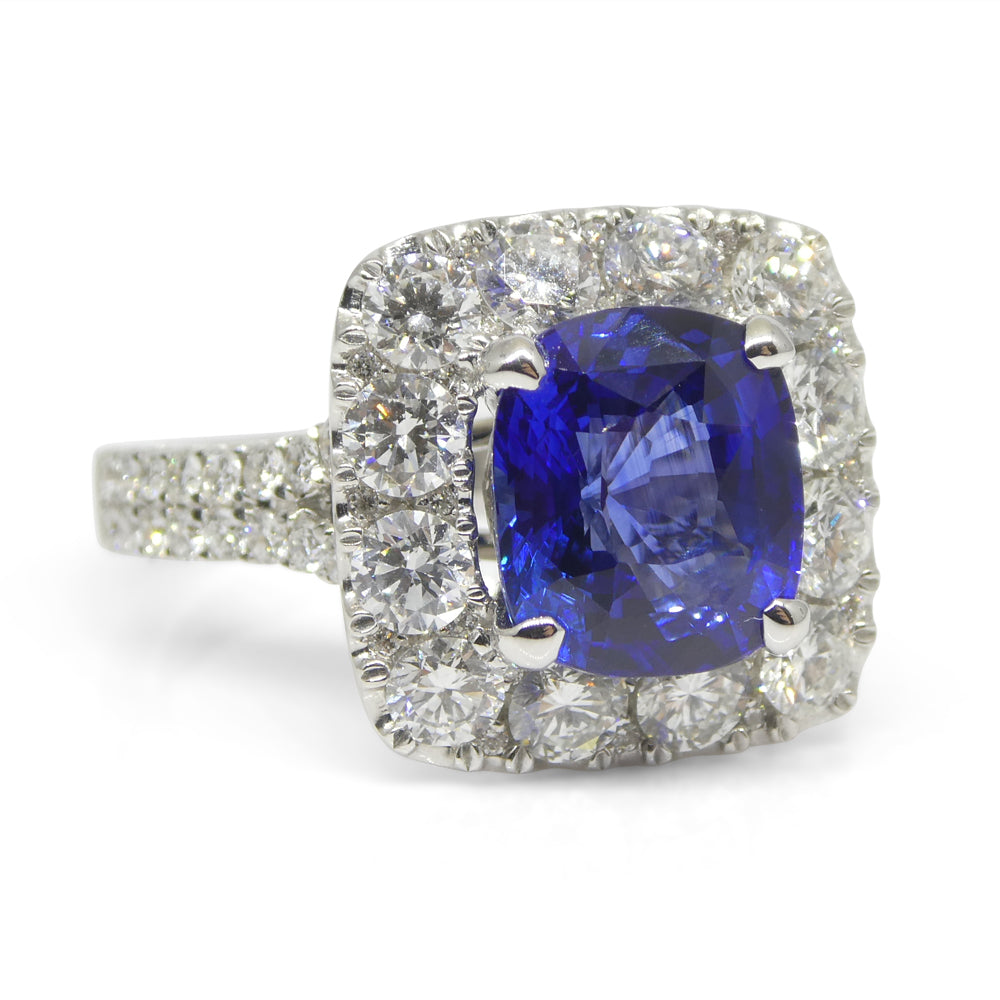 3.56ct Blue Sapphire, Diamond Engagement/Statement Ring in 18K White Gold - Skyjems Wholesale Gemstones