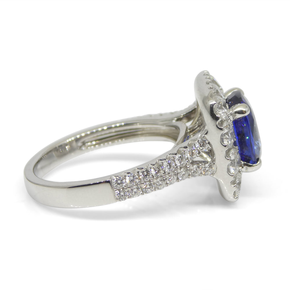 3.56ct Blue Sapphire, Diamond Engagement/Statement Ring in 18K White Gold - Skyjems Wholesale Gemstones