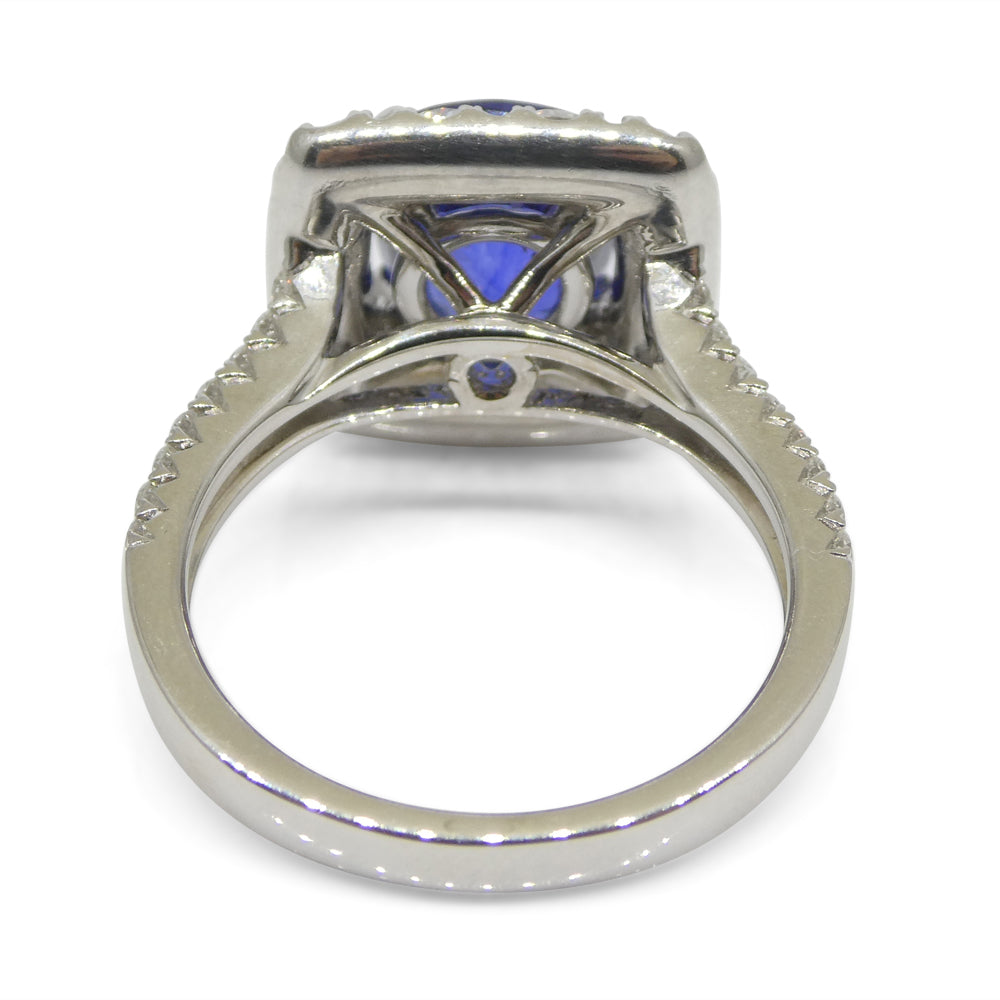 3.56ct Blue Sapphire, Diamond Engagement/Statement Ring in 18K White Gold - Skyjems Wholesale Gemstones