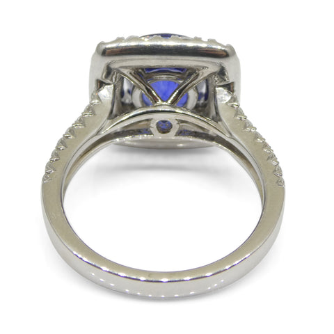 3.56ct Blue Sapphire, Diamond Engagement/Statement Ring in 18K White Gold