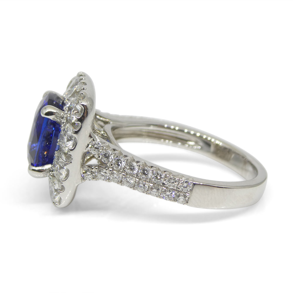 3.56ct Blue Sapphire, Diamond Engagement/Statement Ring in 18K White Gold - Skyjems Wholesale Gemstones