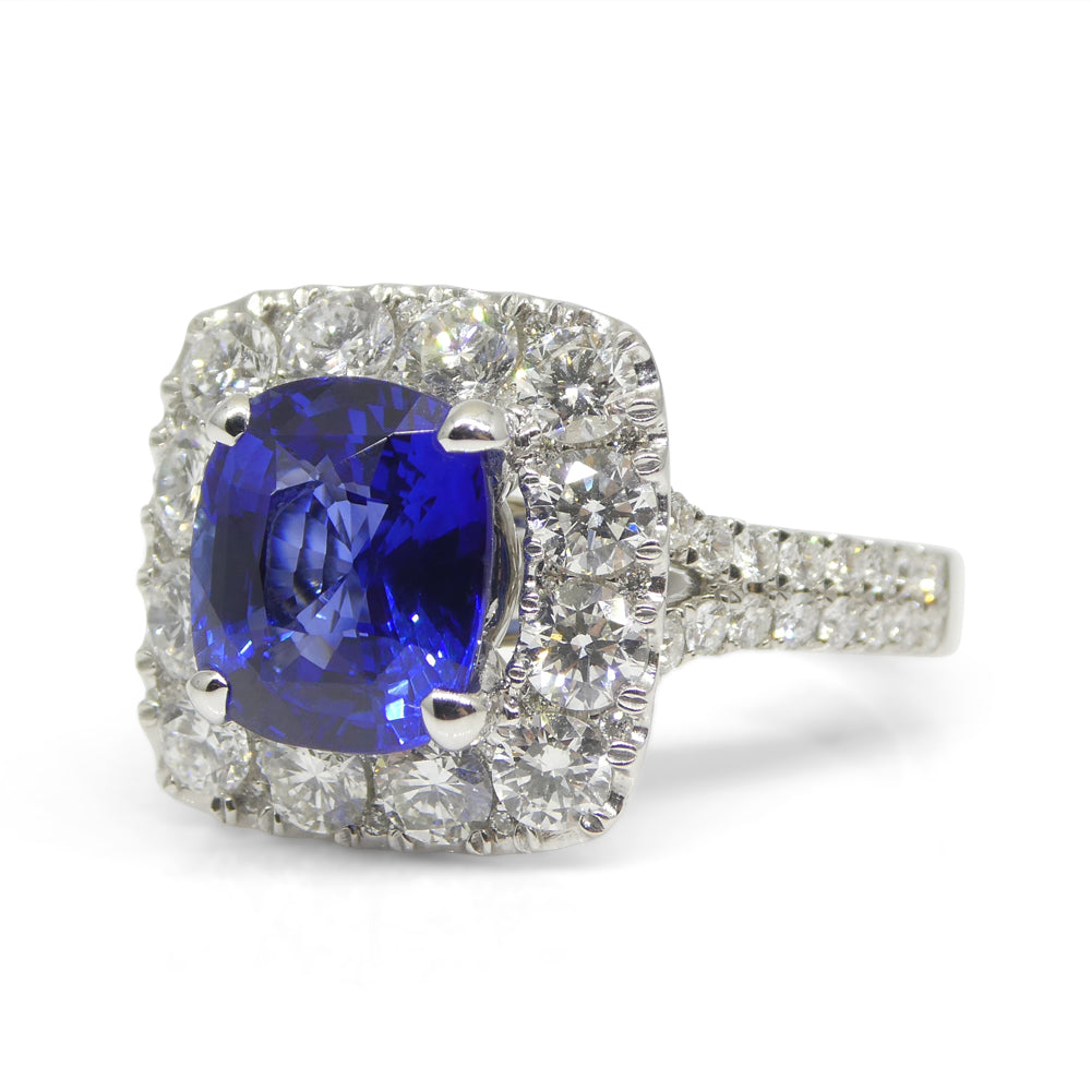 3.56ct Blue Sapphire, Diamond Engagement/Statement Ring in 18K White Gold - Skyjems Wholesale Gemstones