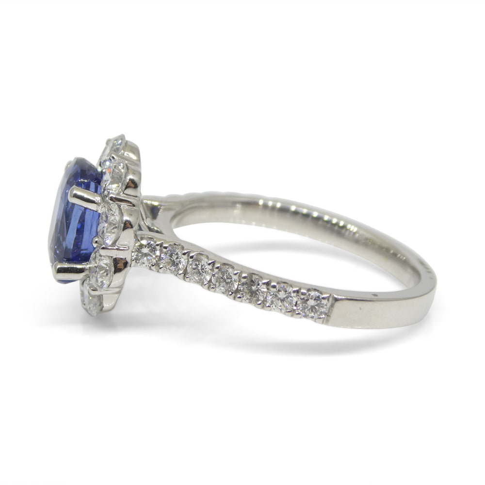 2.49ct Blue Sapphire, Diamond Engagement/Statement Ring in 18K White Gold - Skyjems Wholesale Gemstones