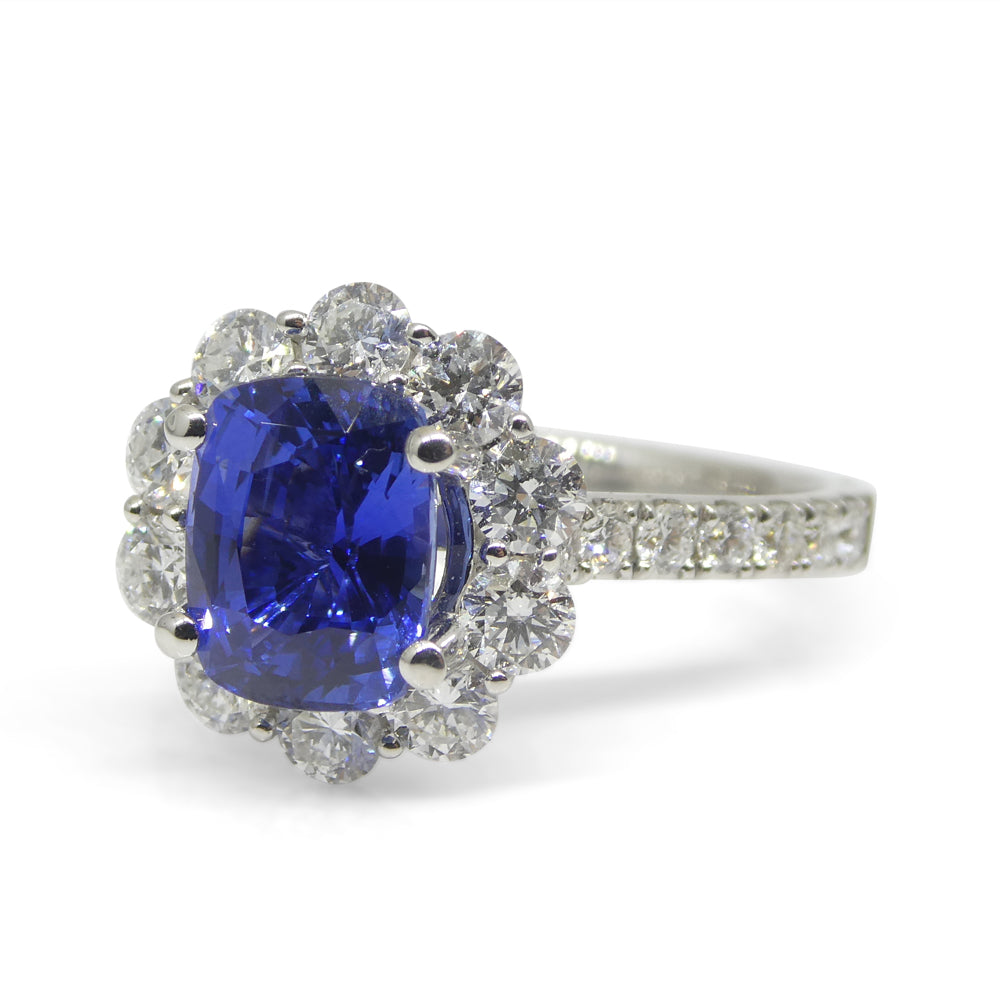 2.49ct Blue Sapphire, Diamond Engagement/Statement Ring in 18K White Gold - Skyjems Wholesale Gemstones