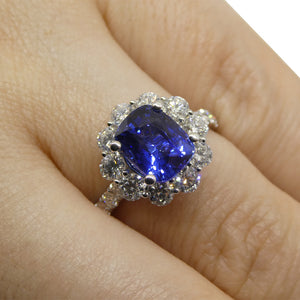2.49ct Blue Sapphire, Diamond Engagement/Statement Ring in 18K White Gold - Skyjems Wholesale Gemstones