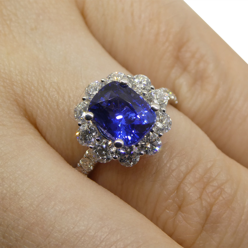 2.49ct Blue Sapphire, Diamond Engagement/Statement Ring in 18K White Gold - Skyjems Wholesale Gemstones