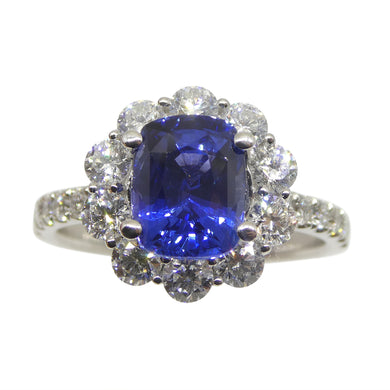 2.49ct Blue Sapphire, Diamond Engagement/Statement Ring in 18K White Gold - Skyjems Wholesale Gemstones