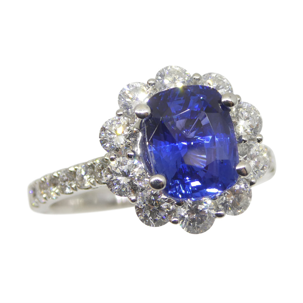 2.49ct Blue Sapphire, Diamond Engagement/Statement Ring in 18K White Gold - Skyjems Wholesale Gemstones