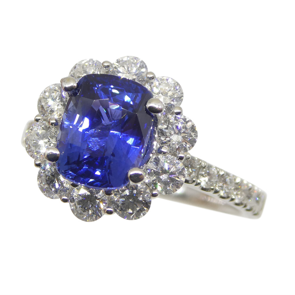 2.49ct Blue Sapphire, Diamond Engagement/Statement Ring in 18K White Gold - Skyjems Wholesale Gemstones