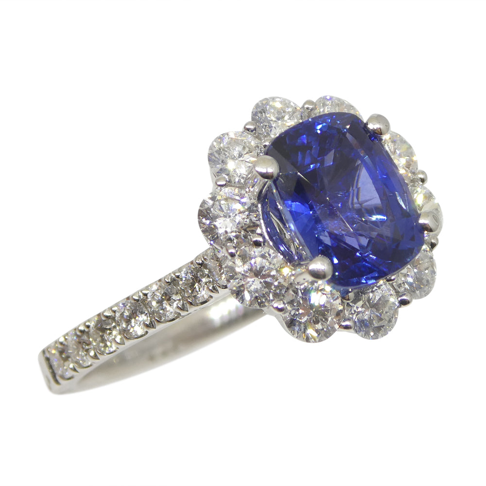 2.49ct Blue Sapphire, Diamond Engagement/Statement Ring in 18K White Gold - Skyjems Wholesale Gemstones