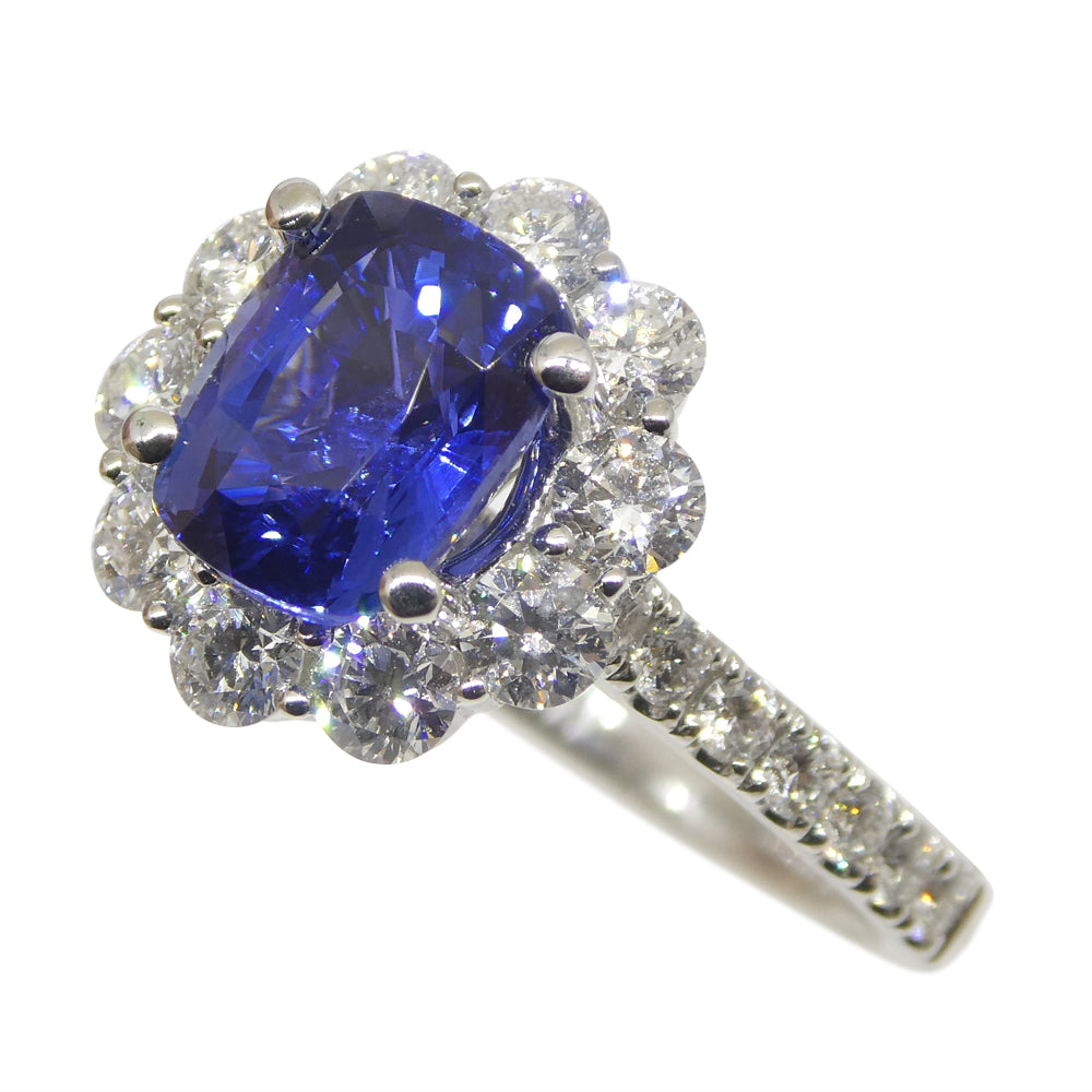 2.49ct Blue Sapphire, Diamond Engagement/Statement Ring in 18K White Gold - Skyjems Wholesale Gemstones