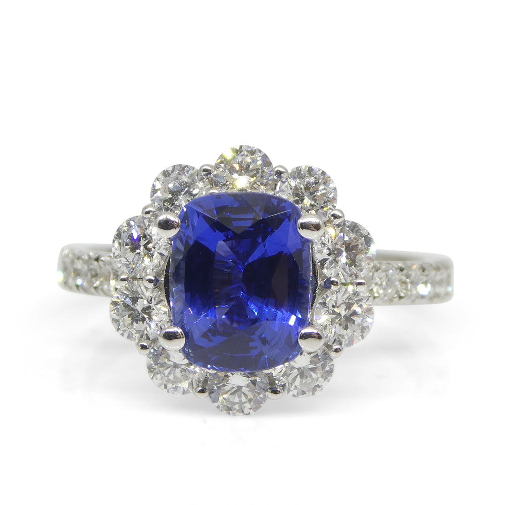 2.49ct Blue Sapphire, Diamond Engagement/Statement Ring in 18K White Gold - Skyjems Wholesale Gemstones