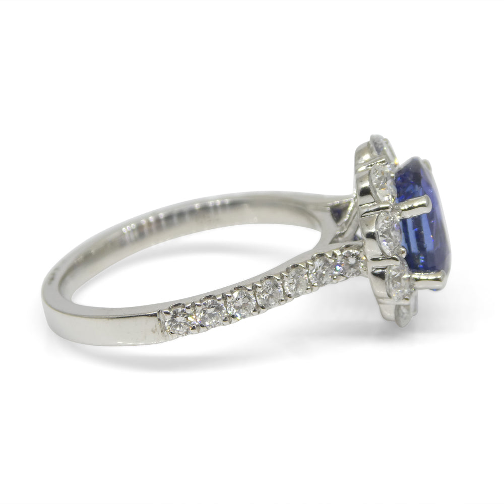 2.49ct Blue Sapphire, Diamond Engagement/Statement Ring in 18K White Gold - Skyjems Wholesale Gemstones