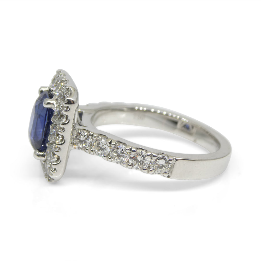 1.95ct Blue Sapphire, Diamond Engagement/Statement Ring in 18K White Gold - Skyjems Wholesale Gemstones