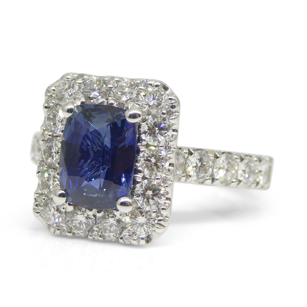 1.95ct Blue Sapphire, Diamond Engagement/Statement Ring in 18K White Gold - Skyjems Wholesale Gemstones