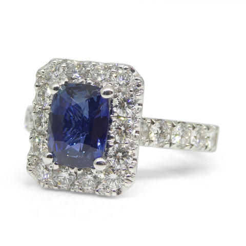1.95ct Blue Sapphire, Diamond Engagement/Statement Ring in 18K White Gold
