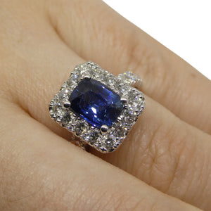 1.95ct Blue Sapphire, Diamond Engagement/Statement Ring in 18K White Gold - Skyjems Wholesale Gemstones