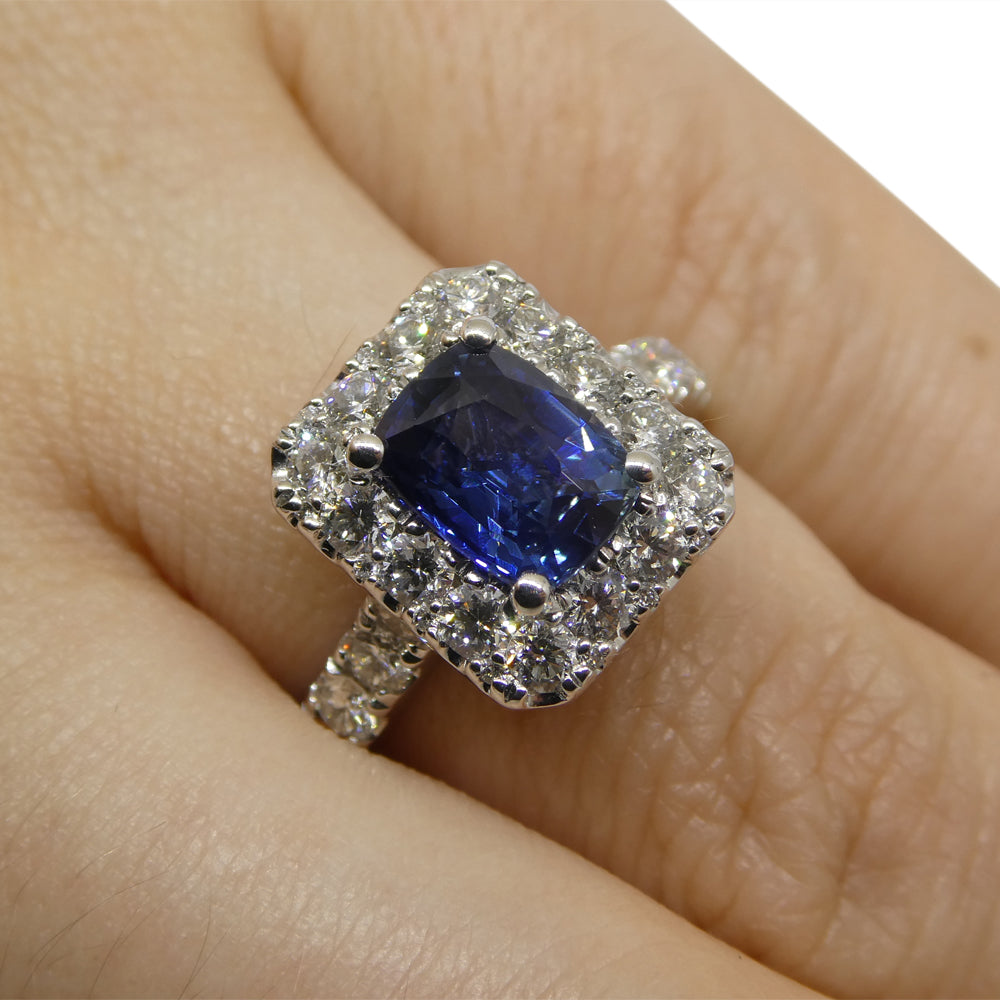 1.95ct Blue Sapphire, Diamond Engagement/Statement Ring in 18K White Gold - Skyjems Wholesale Gemstones