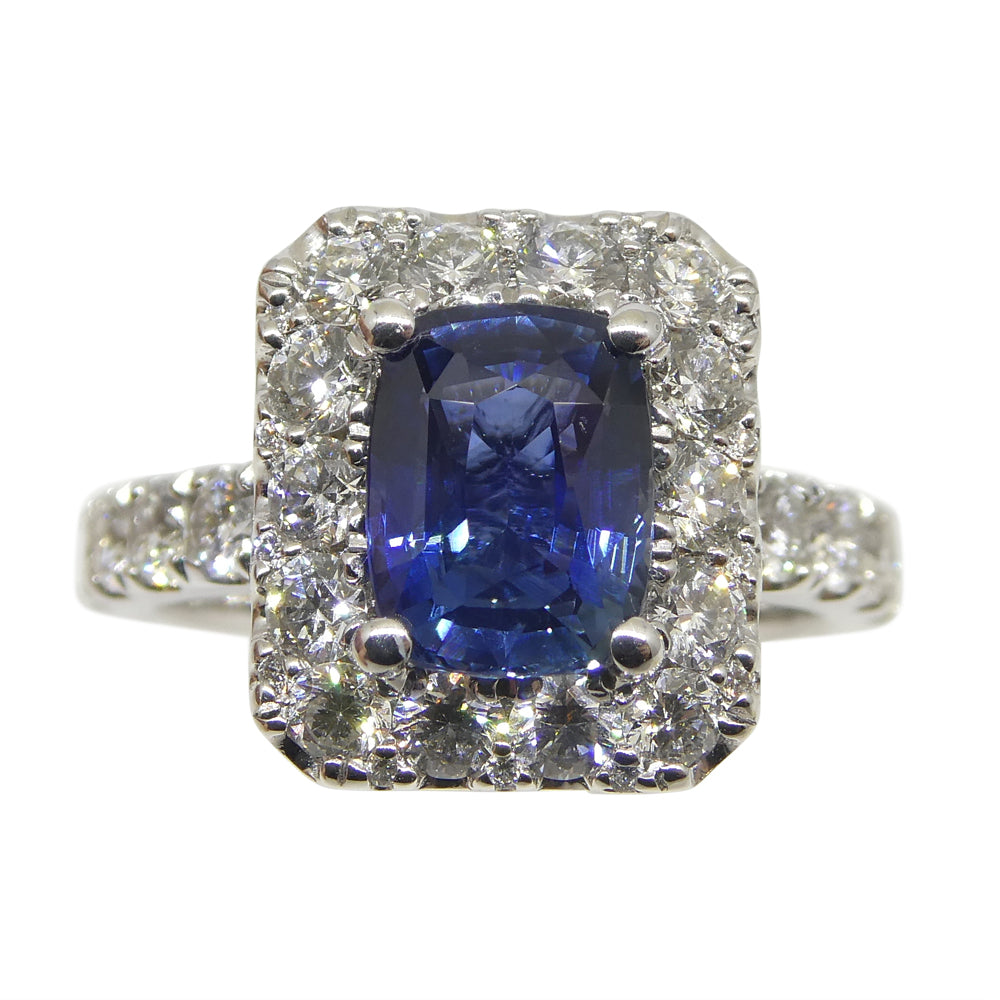 1.95ct Blue Sapphire, Diamond Engagement/Statement Ring in 18K White Gold - Skyjems Wholesale Gemstones