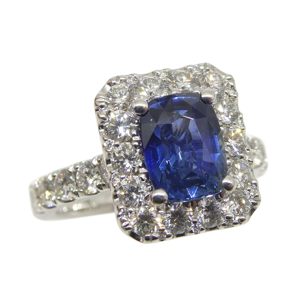 1.95ct Blue Sapphire, Diamond Engagement/Statement Ring in 18K White Gold - Skyjems Wholesale Gemstones