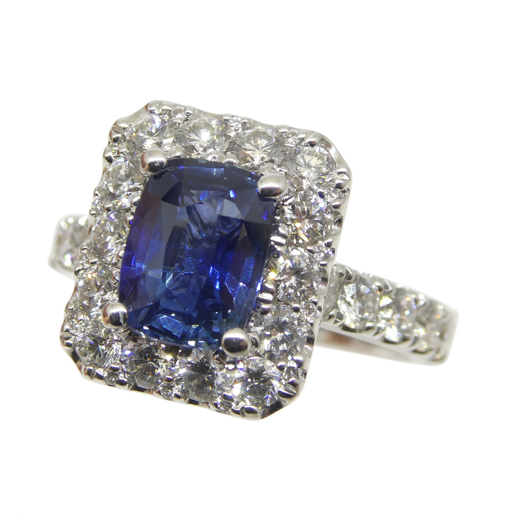 1.95ct Blue Sapphire, Diamond Engagement/Statement Ring in 18K White Gold - Skyjems Wholesale Gemstones