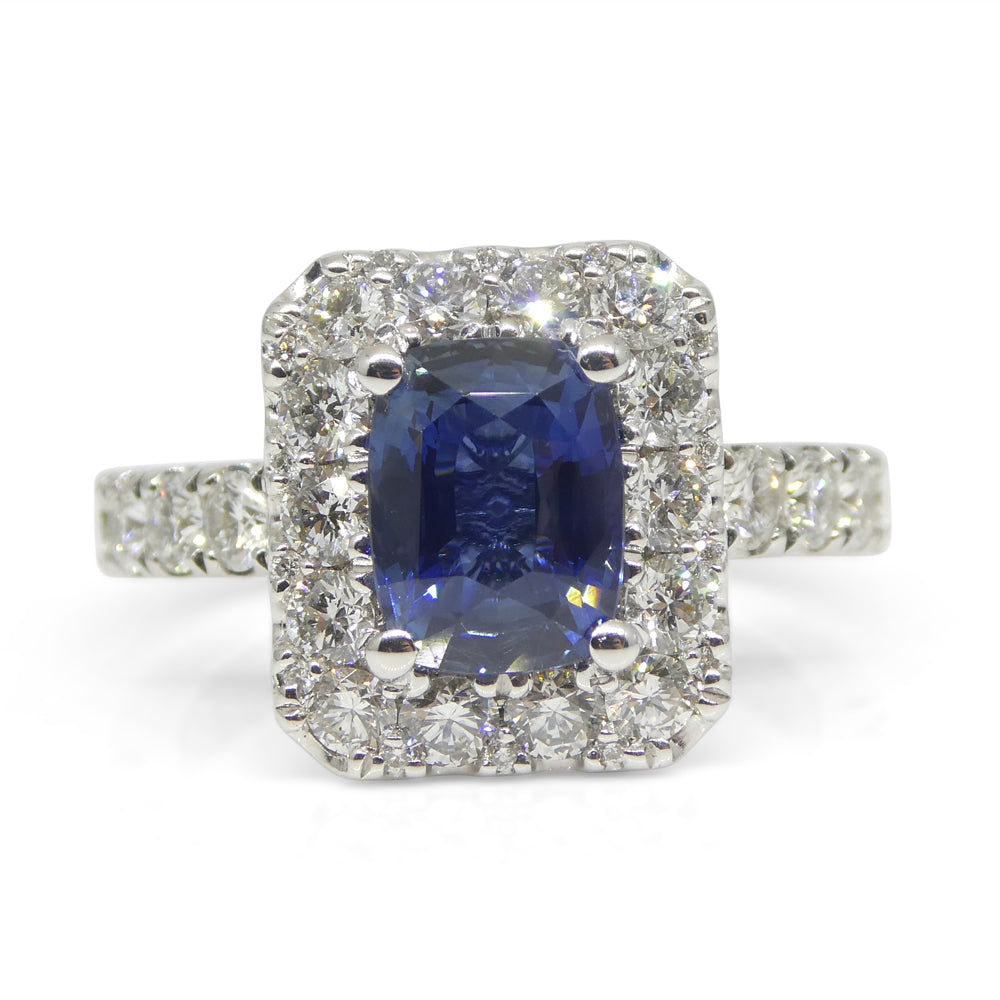 1.95ct Blue Sapphire, Diamond Engagement/Statement Ring in 18K White Gold - Skyjems Wholesale Gemstones