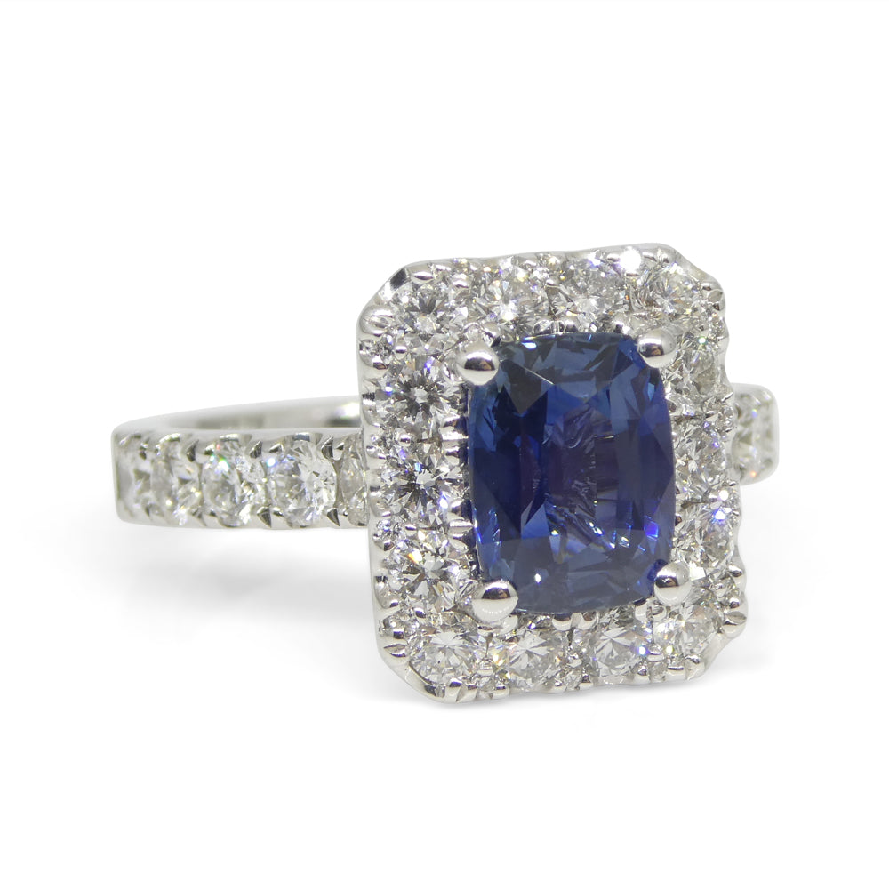 1.95ct Blue Sapphire, Diamond Engagement/Statement Ring in 18K White Gold - Skyjems Wholesale Gemstones