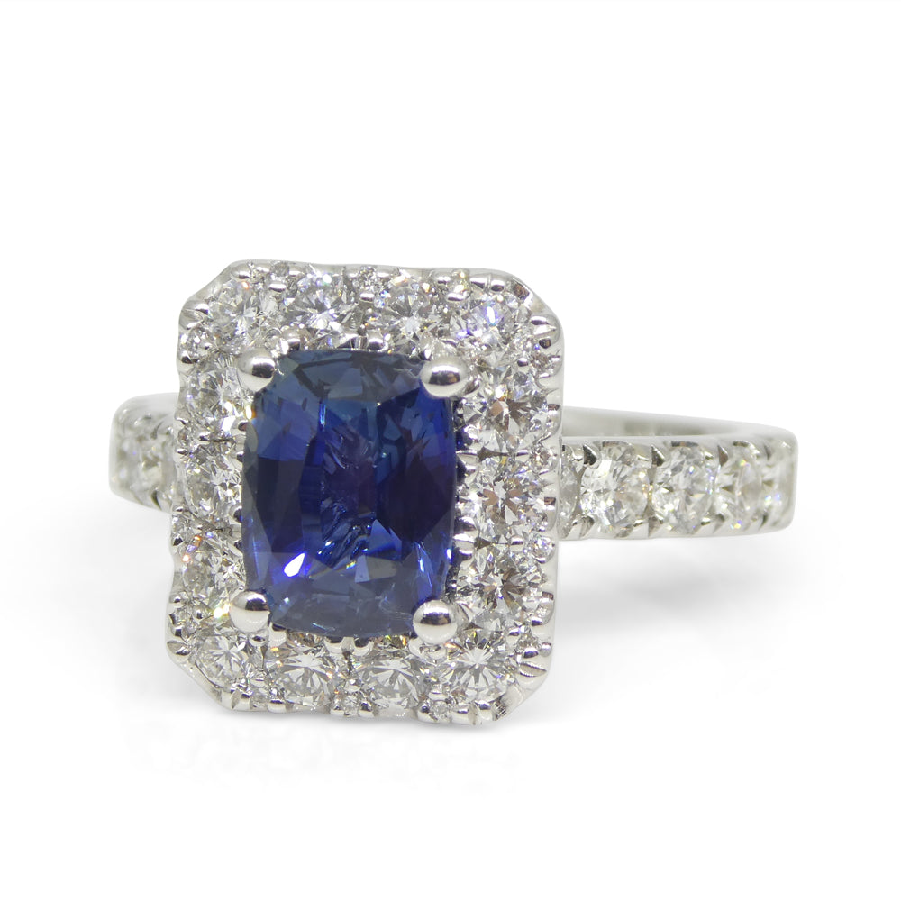 1.95ct Blue Sapphire, Diamond Engagement/Statement Ring in 18K White Gold - Skyjems Wholesale Gemstones