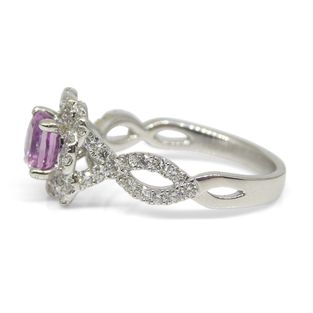 1.01ct Pink Sapphire, Diamond Engagement/Statement Ring in 18K White Gold - Skyjems Wholesale Gemstones