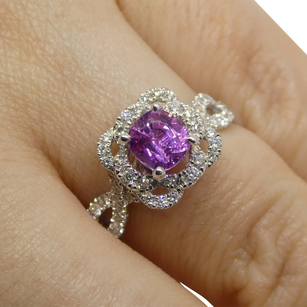 1.01ct Pink Sapphire, Diamond Engagement/Statement Ring in 18K White Gold - Skyjems Wholesale Gemstones