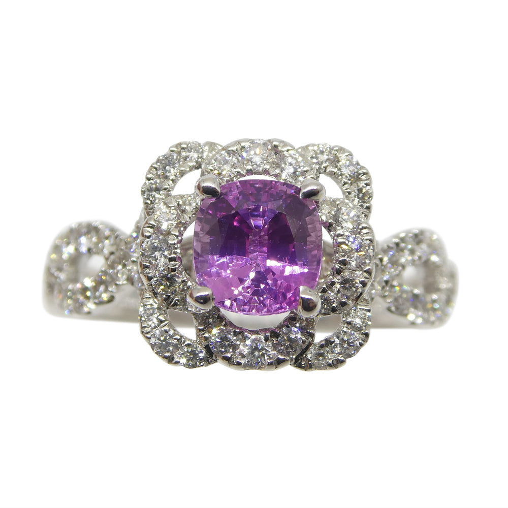 1.01ct Pink Sapphire, Diamond Engagement/Statement Ring in 18K White Gold - Skyjems Wholesale Gemstones