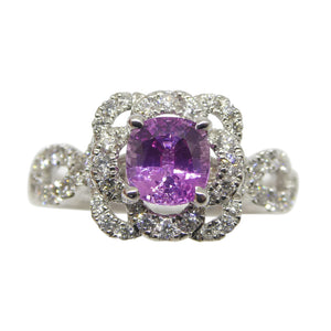 1.01ct Pink Sapphire, Diamond Engagement/Statement Ring in 18K White Gold - Skyjems Wholesale Gemstones