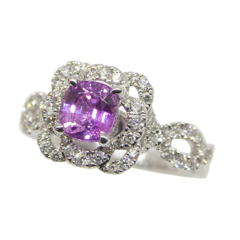 1.01ct Pink Sapphire, Diamond Engagement/Statement Ring in 18K White Gold