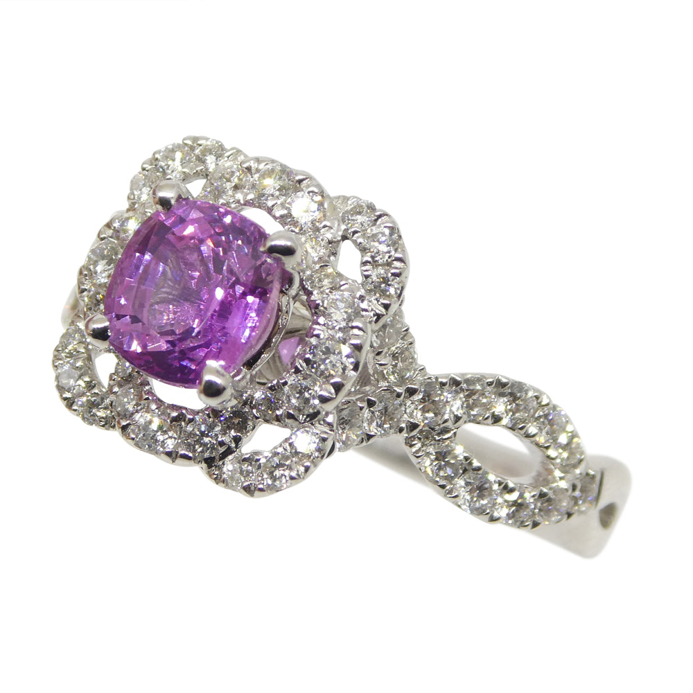 1.01ct Pink Sapphire, Diamond Engagement/Statement Ring in 18K White Gold - Skyjems Wholesale Gemstones