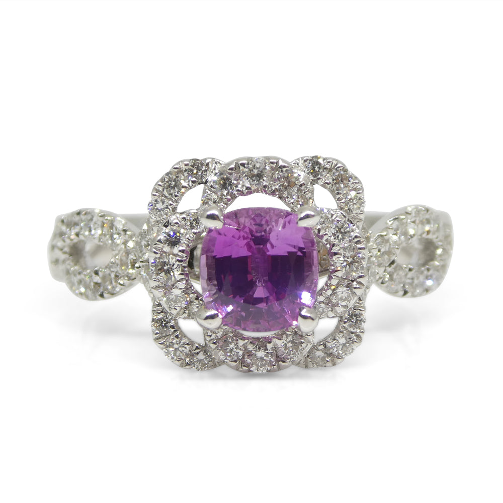 1.01ct Pink Sapphire, Diamond Engagement/Statement Ring in 18K White Gold - Skyjems Wholesale Gemstones